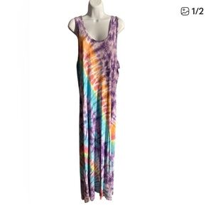 1XL/2/XL. NWT Sacred Threads Multicolor Tie-Dye Maxi Dress. TURQ 01